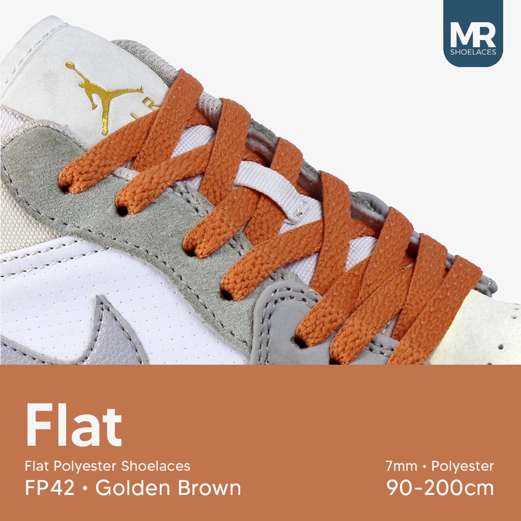 MR Shoelaces FP42 Coklat Keemasan (Golden Brown) Tali Sepatu Polyester Pipih Flat 7mm 80cm 90cm 100cm 120cm 130cm 150cm 180cm 200cm untuk Sneakers - Premium Shoelace