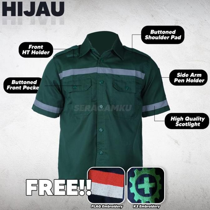 Wearpack Safety HIJAU Atasan Kemeja Pendek Baju Kerja