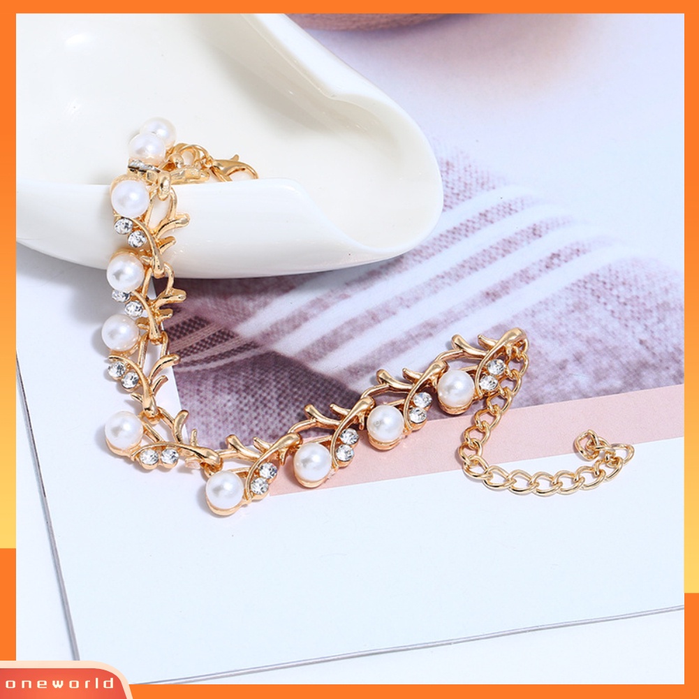 [oneworld] Mutiara Imitasi Elegan Berlian Imitasi Kalung Anting Gelang Hadiah Perhiasan Pengantin