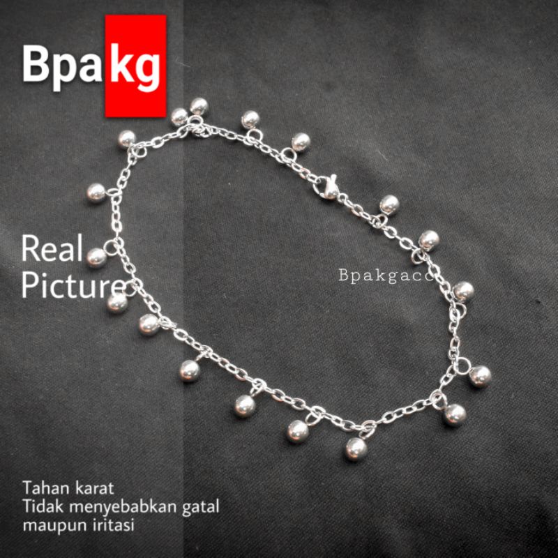 Gelang titanium wanita silver rumbai bola # Gelang Kaki Wanita nori bulat Anti karat # Gelang Tangan