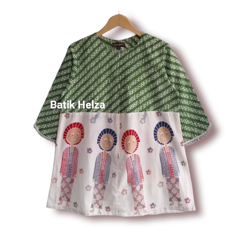 blouse batik kombinasi warna hijau