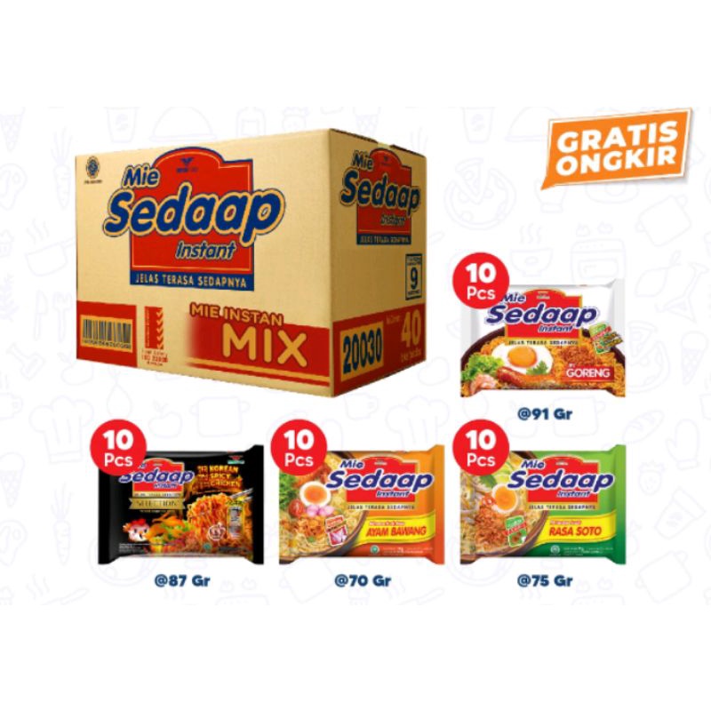 

1 DUS - Sedaap Mie Instan Sedap Karton Mix - Mie Goreng, Ayam Bawang, Soto dan Korean Spicy Chicken, Bakso Spesial, Kari Spesial, Ayam Bakar Limau, Soup Laksa, Ayam Jerit Ala Chef Devina Isi 40 Bungkus [Gratis Ongkir]