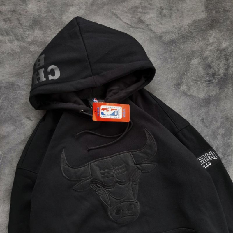 HOODIE JAKET SWEATER CHICAGO BULLS HITAM FULLTAG &amp; LABEL