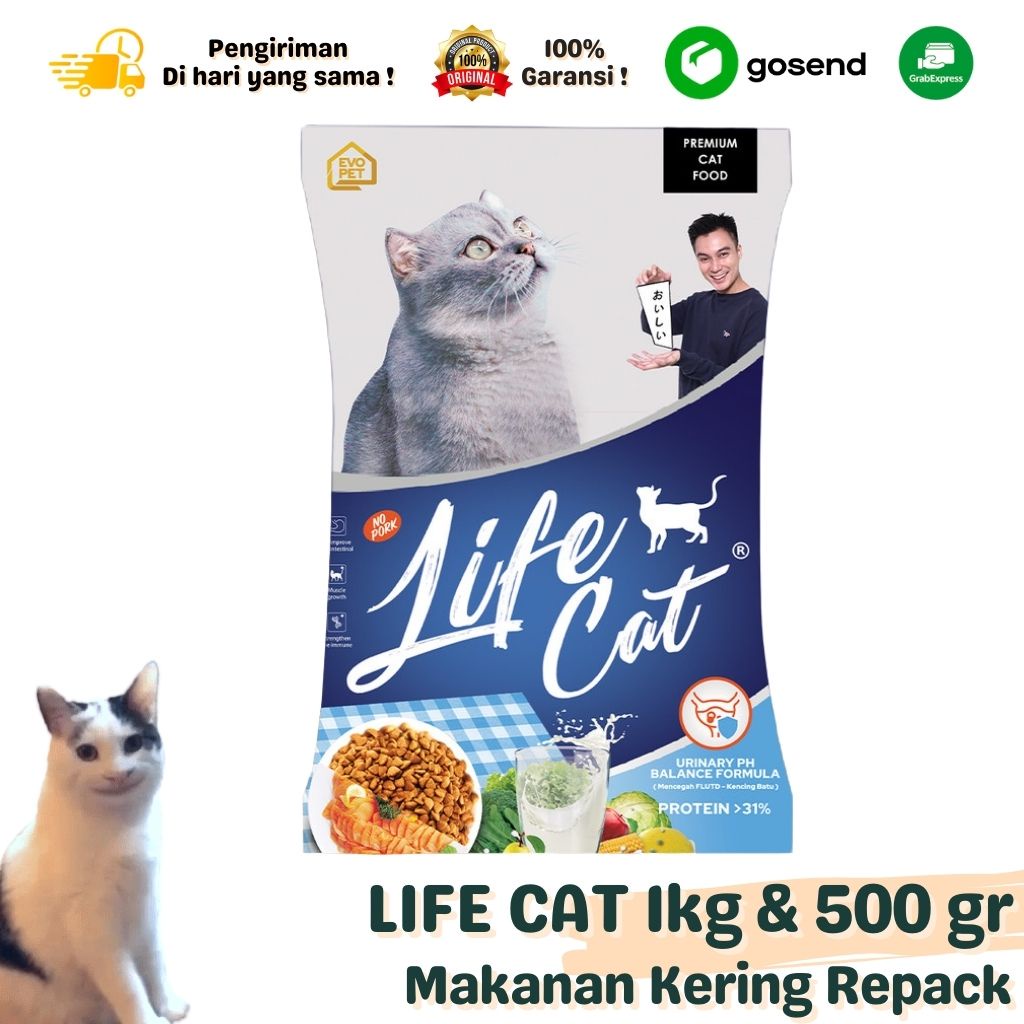 Makanan Kering Dry Cat Food LIFE CAT 1 KG &amp; 500 GR Repack