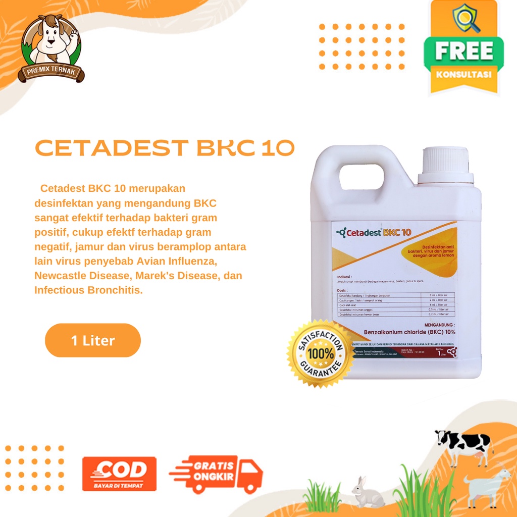 CETADEST BKC - Desinfektan Kandang 1 Liter - Desinfektan BKC 10% Aroma Jeruk - Like Destan dan Prodestan