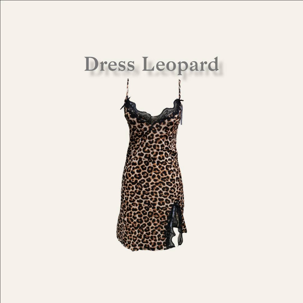 [ Fashion] Satin Dress Wanita Motif Macan Tutul dengan Bahan Spandeks Elastis Satin Blends Leopard M