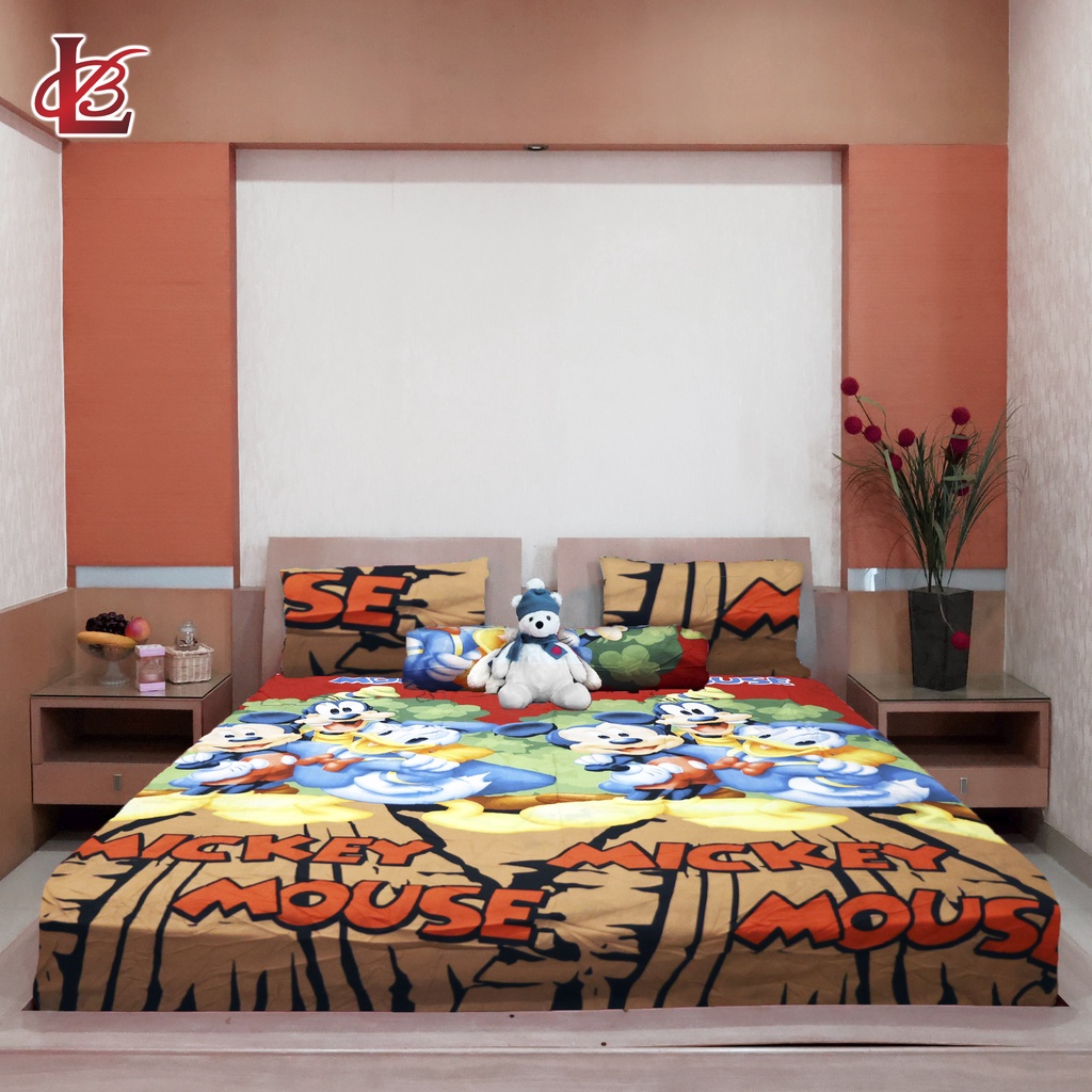 Sprei Queen Ukuran 160x200cm Satu Set Sarung Bantal Guling Motif Bahan Kain TC Halus Lembut Perlengkapan Kamar Tidur Import - CD-3 - Luckystar