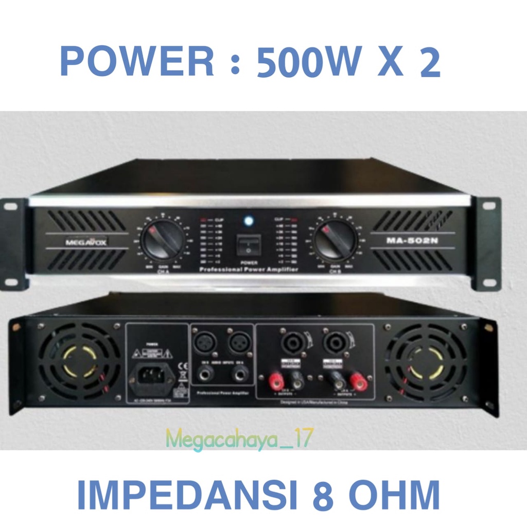 POWER AMPLIFIER AUDIO SOUND SYSTEM MEGAVOX MA 502N ORIGINAL MEGAVOX MA 502N GARANSI RESMI MEGAVOX