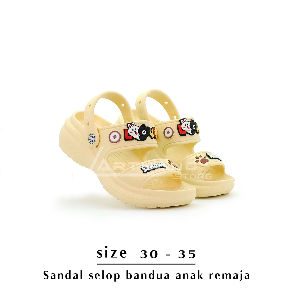 Arthand - Sandal Slop Wanita Ban Dua Anti Slip Elastic Empuk Tali Belakang Motif Lucu