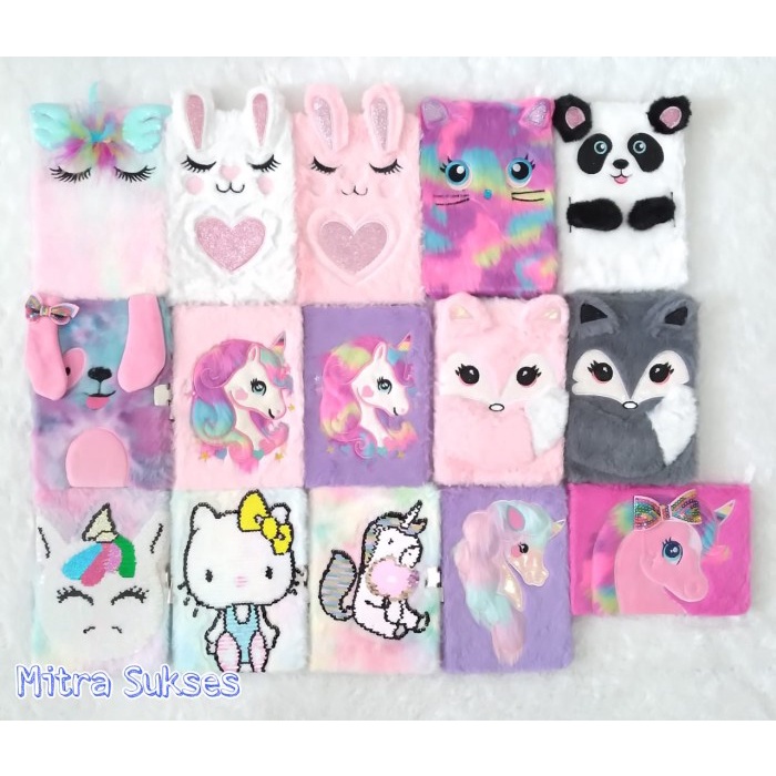 

Notebook buku bulu karakter unicorn kelinci cat panda doggy rubah hell