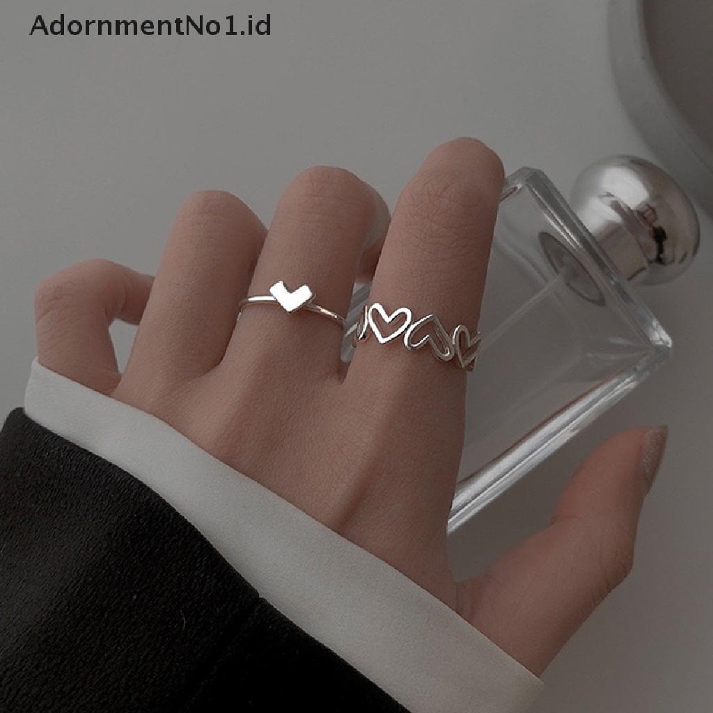 [AdornmentNo1] 2 Pcs Fashion Berongga Keluar Cinta Hati Cincin Kepribadian Geometris Cincin Pembukaan Cincin Niche Jari Telunjuk Cincin Fashion Perhiasan Hadiah Rings [ID]