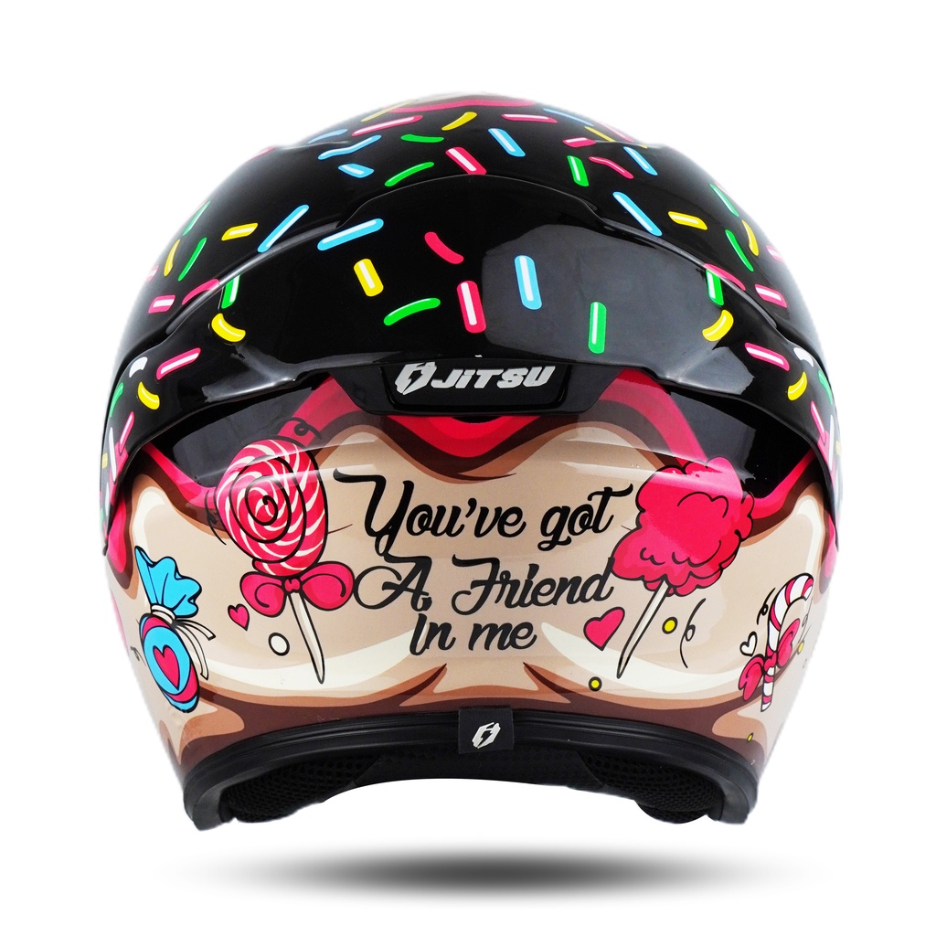 Helm JS1 Half Face Motif Candies Hitam Pink SNI Terbaru