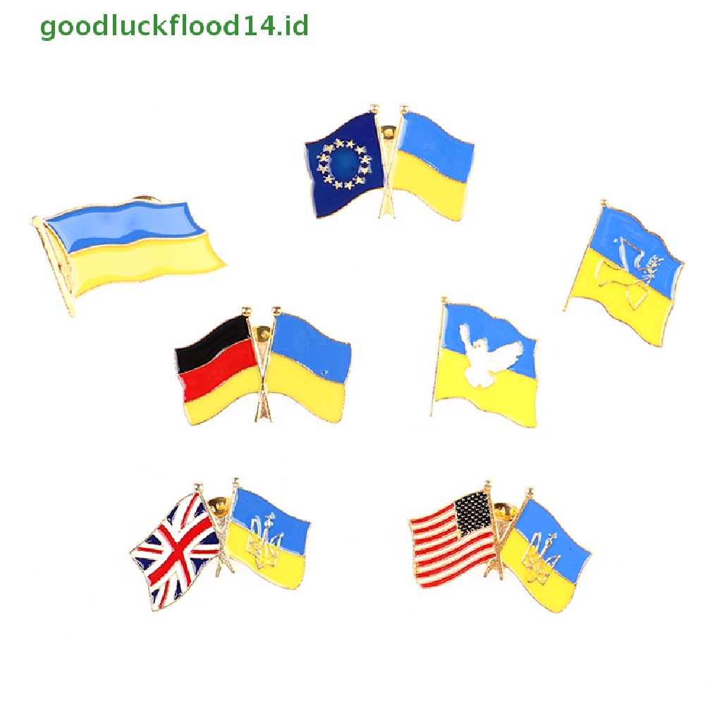 [GOOGFOUR] 1pc Bendera Ukraina Bros Aksesoris Pakaian Pin Logam Lencana Souvenir Badge [TOP]