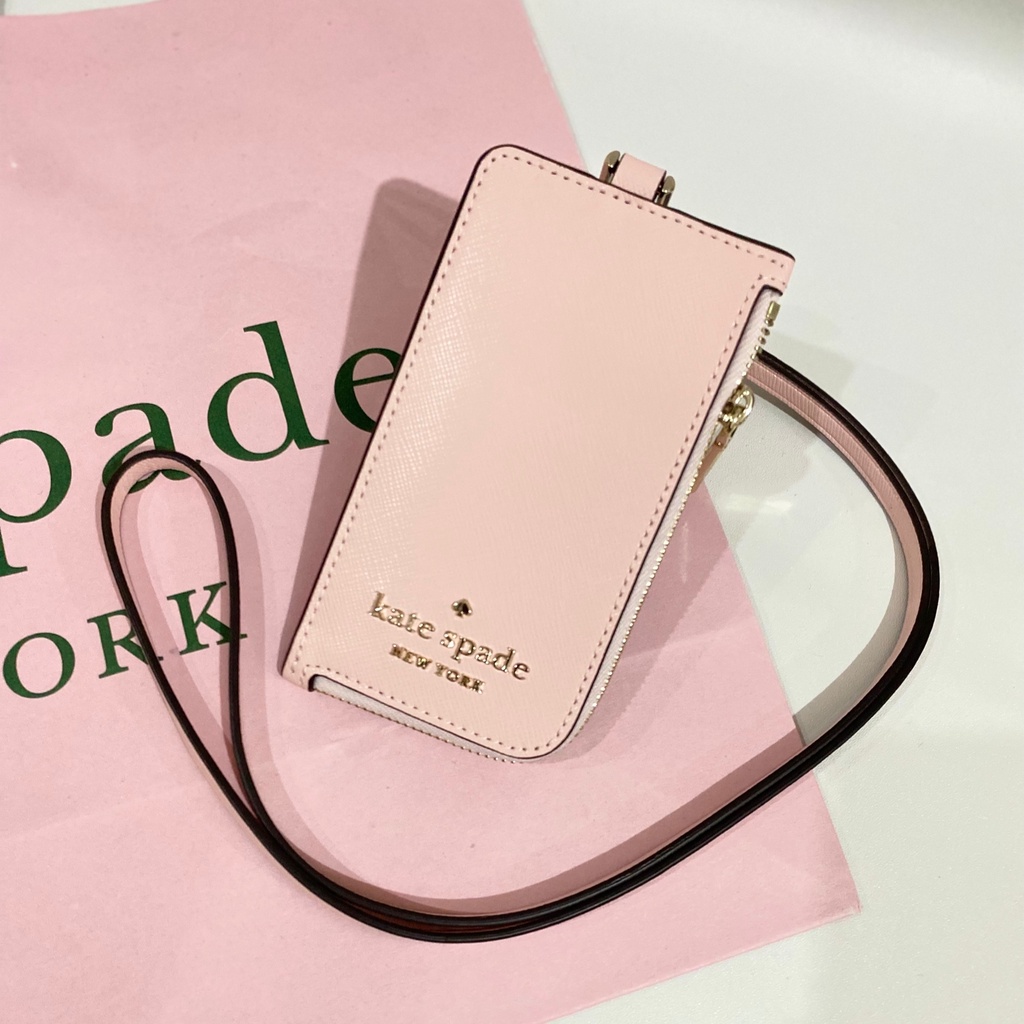 Kate spade staci saffiano leather chalk pink lanyard id