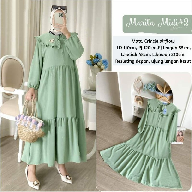 MIDI DRESS CRINCLE AIRFLOW PREMIUM - Gamis Wanita Dewasa Remaja Terbaru 2021 Jumbo Kekinian Murah Pu