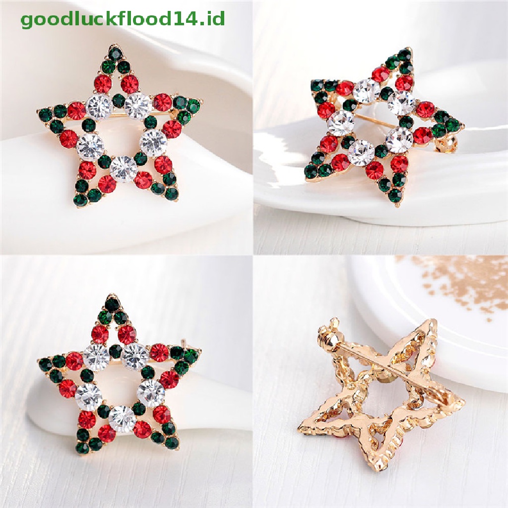 [GOOGFOUR] 1x Hot Fashion Bintang Kristal Berlian Imitasi Snowman Natal Bros Pin Hadiah Xmas [TOP]