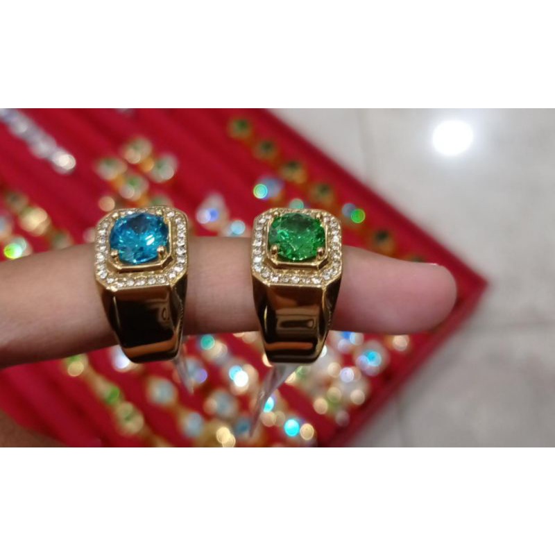 cincin batu pria titanium gold