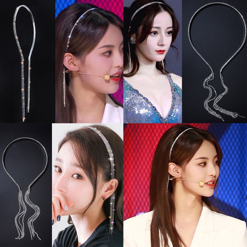 Bling Bling Berlian Imitasi Ikat Rambut Untuk Wanita Panjang Rumbai Busur Band Desainer Korea Bando Logam Pernikahan Rambut Band Aksesoris