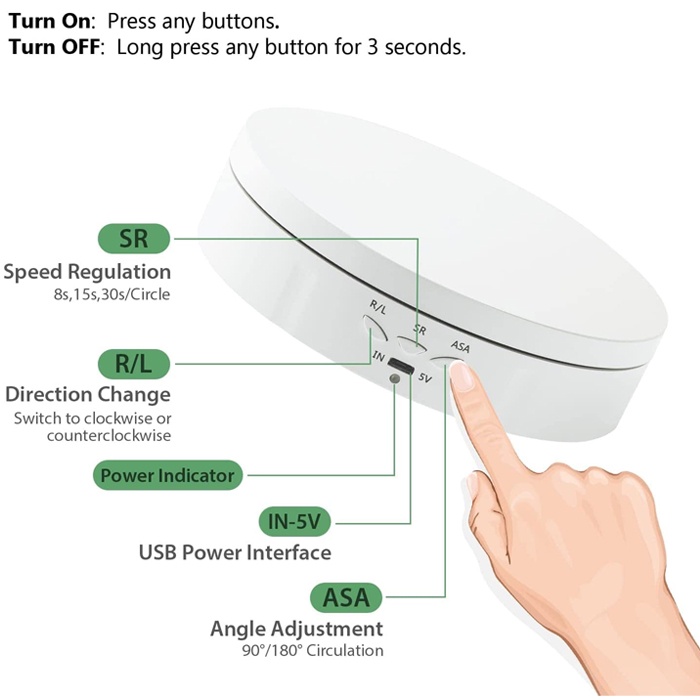 Display Otomatis Foto Produk Olshop Turntable Stand Alas Putar Fotografi dan Video USB Charge
