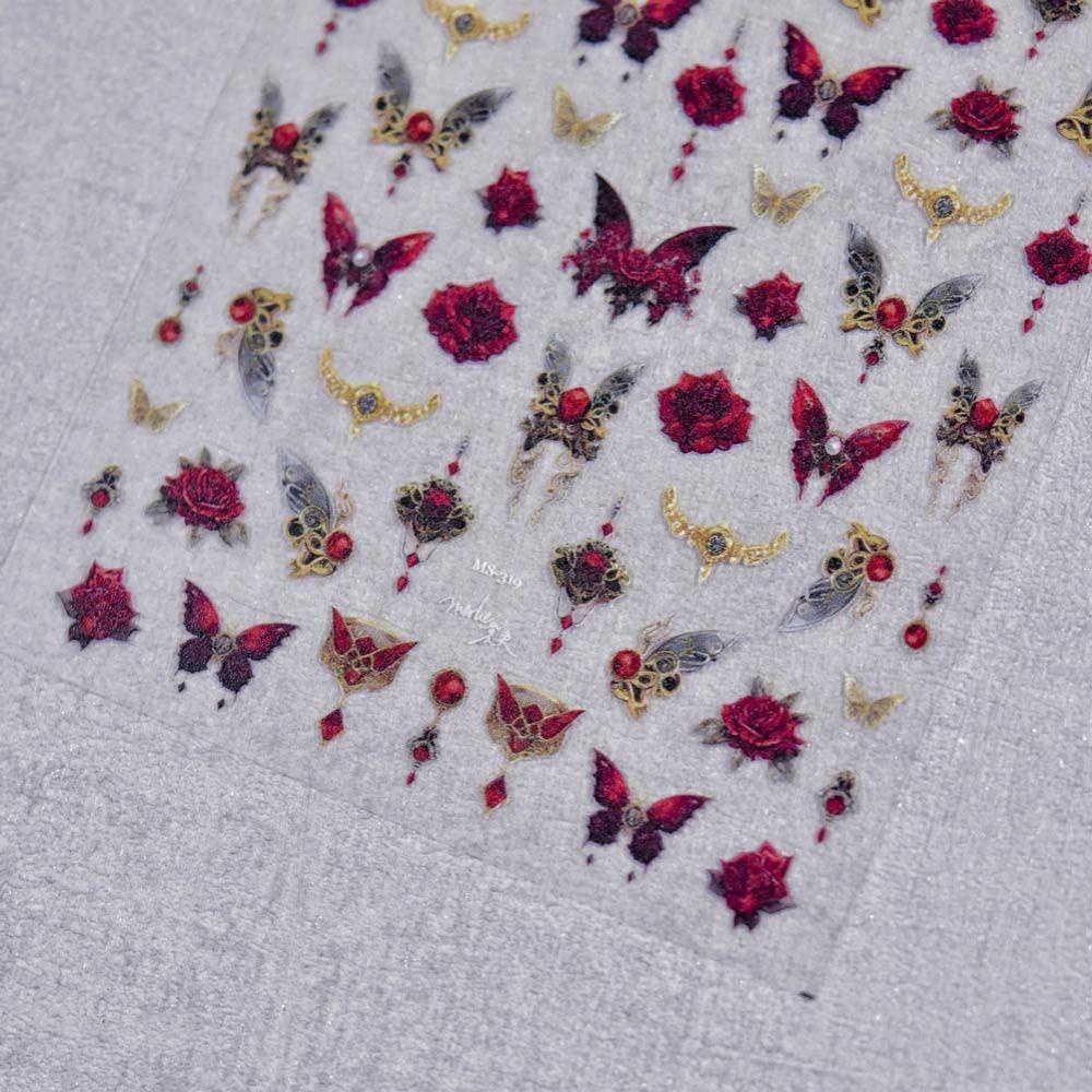 AUGUSTINA Agustina Butterfly Stiker Kuku Retro 3D Relief Kupu-Kupu Merah Self Adhesive Nail Art Dekorasi