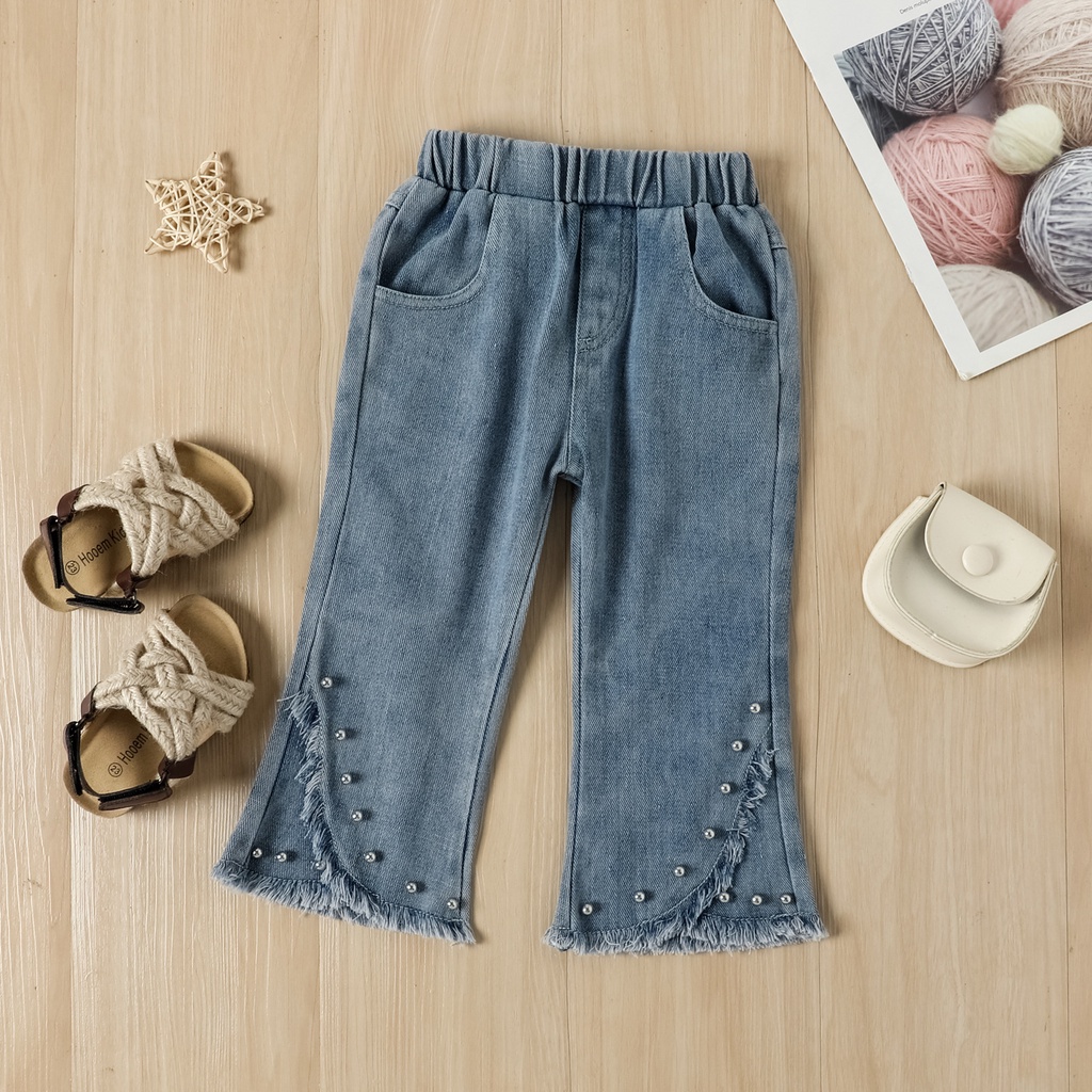 SSP84-Setelan Set Anak Perempuan Blouse Crop Top + Jeans Stud