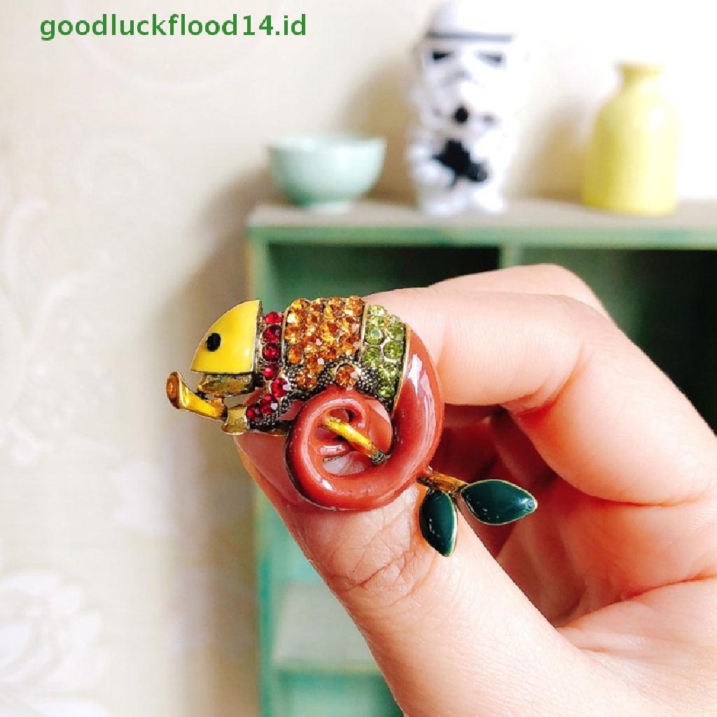 [GOOGFOUR] Bros Bunglon Cicak Besar Pin Jas Hewan Berlian Imitasi Fashion Perhiasan Enamel [TOP]