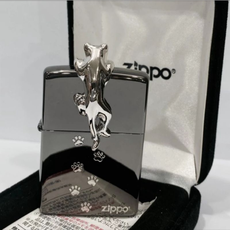 Original Zippo Cat Emblem Black Ice