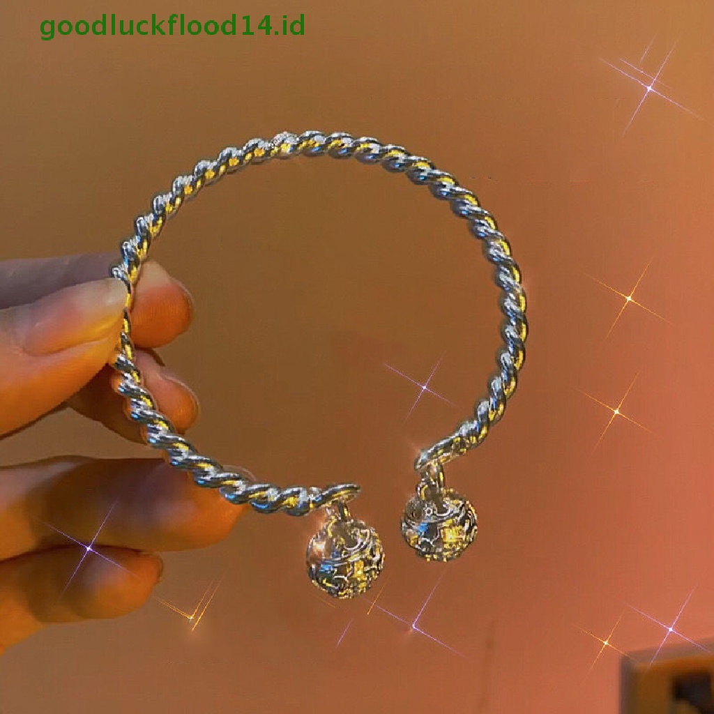 [GOOGFOUR] Istana Cantik Bell Cuff Bangle Bracelets Jingle Ring Bell Bangle Memutar Garis Double Bell Cuff Bangle Fashion Pesta Perhiasan Pasangan Hadiah Natal [TOP]