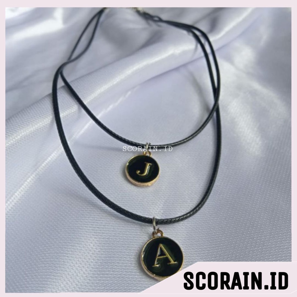 EPOXY GOLD KALUNG TALI KOREA HITAM INISIAL NAMA HURUF KEREN KEKINIAN RANTAI PENGAIT | NECKLACE NAME CEWE COWO COUPLE KAPEL