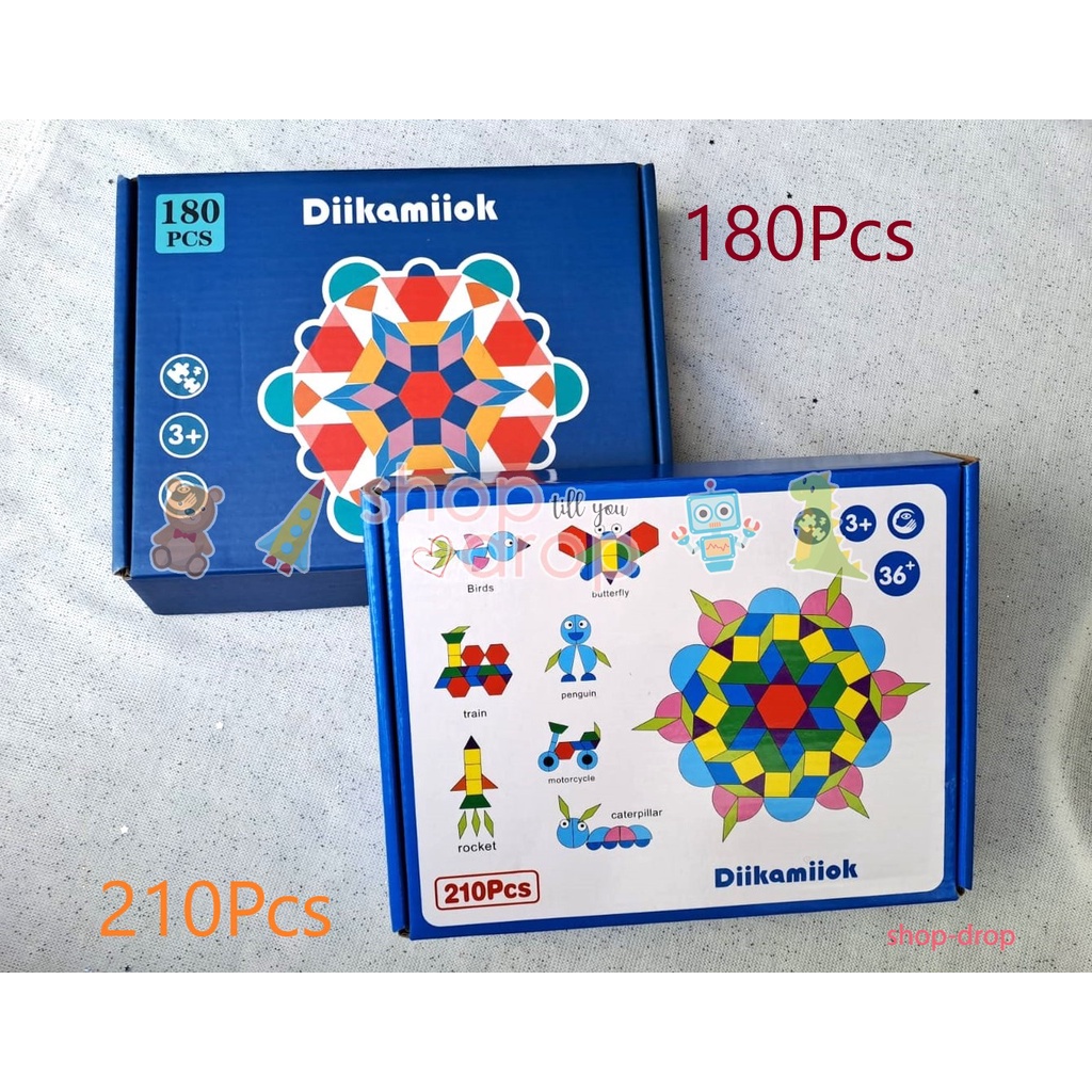 Mainan Edukasi Anak Puzzle Kayu Geometri - Pattern Block Montessori - Creative Shape Puzzle