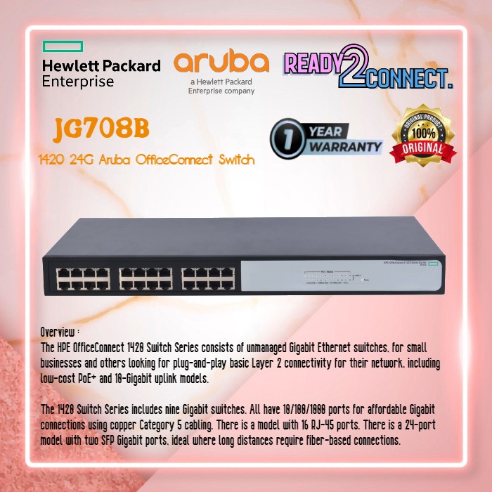 HP JG708B Switch 24 Port Gigabit 1420-24G Unmanaged Metal Rackmount