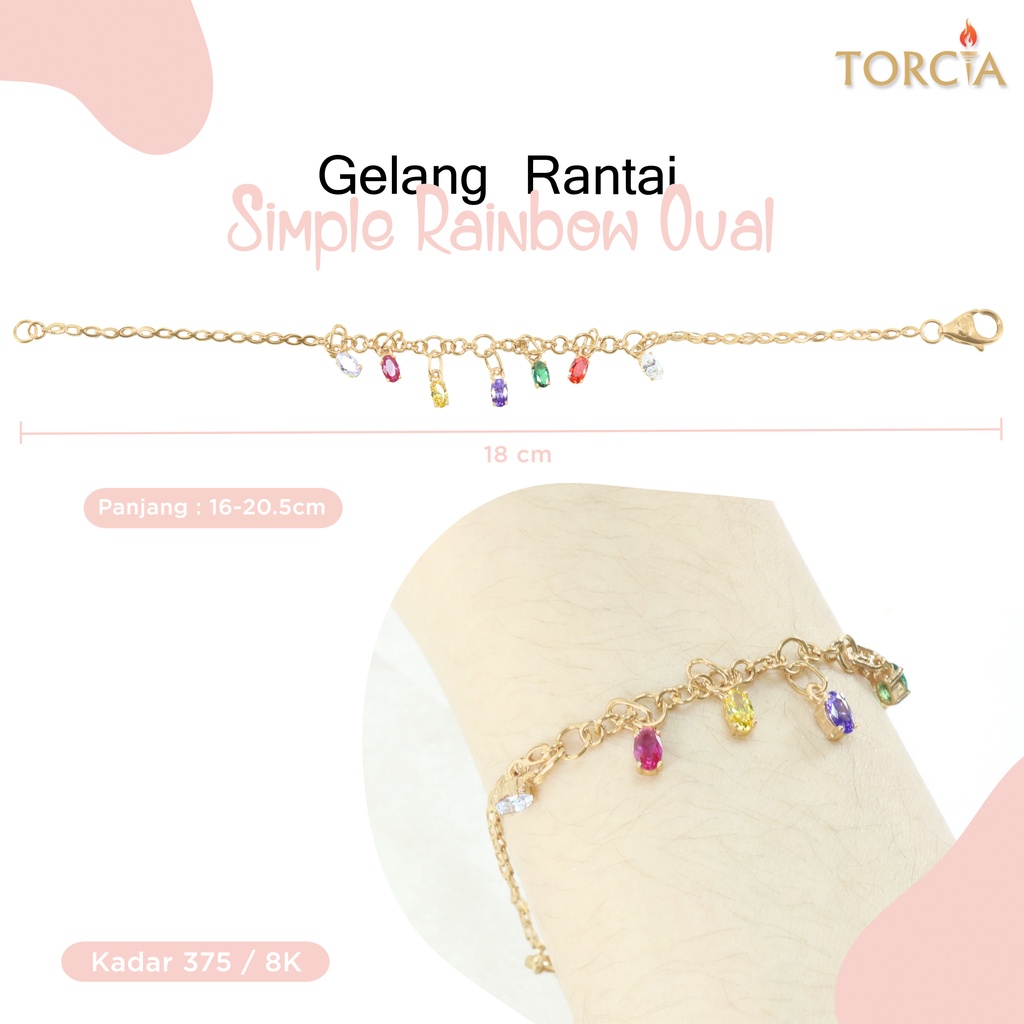 Gelang Rantai Emas Asli Simple Rainbow Oval Kadar 375 Torcia