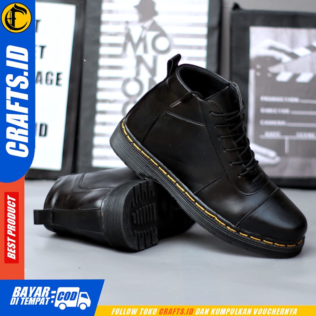 CRAFTS kazama - Sepatu Pantofel Formal Boots Docmart Kerja Pria Hitam