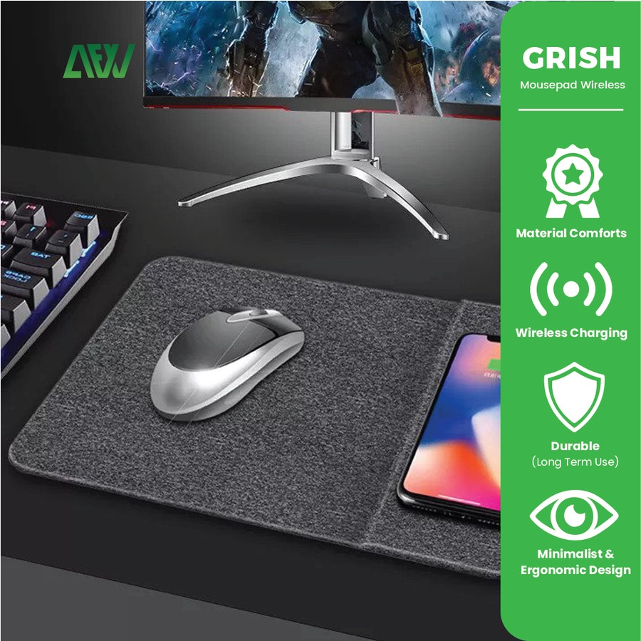 GRISH Mousepad Wireless Charging System Desk Pad Gaming Office Mat