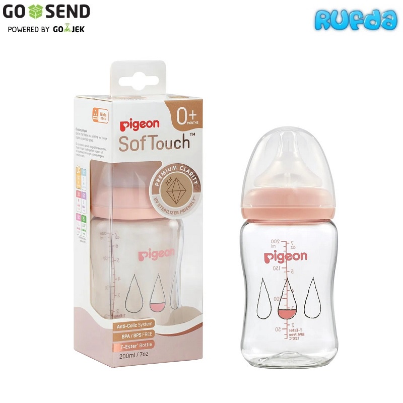 Coral Dewdrop - Pigeon 200ml T-Ester SofTouch Baby Bottle Botol Susu Jernih