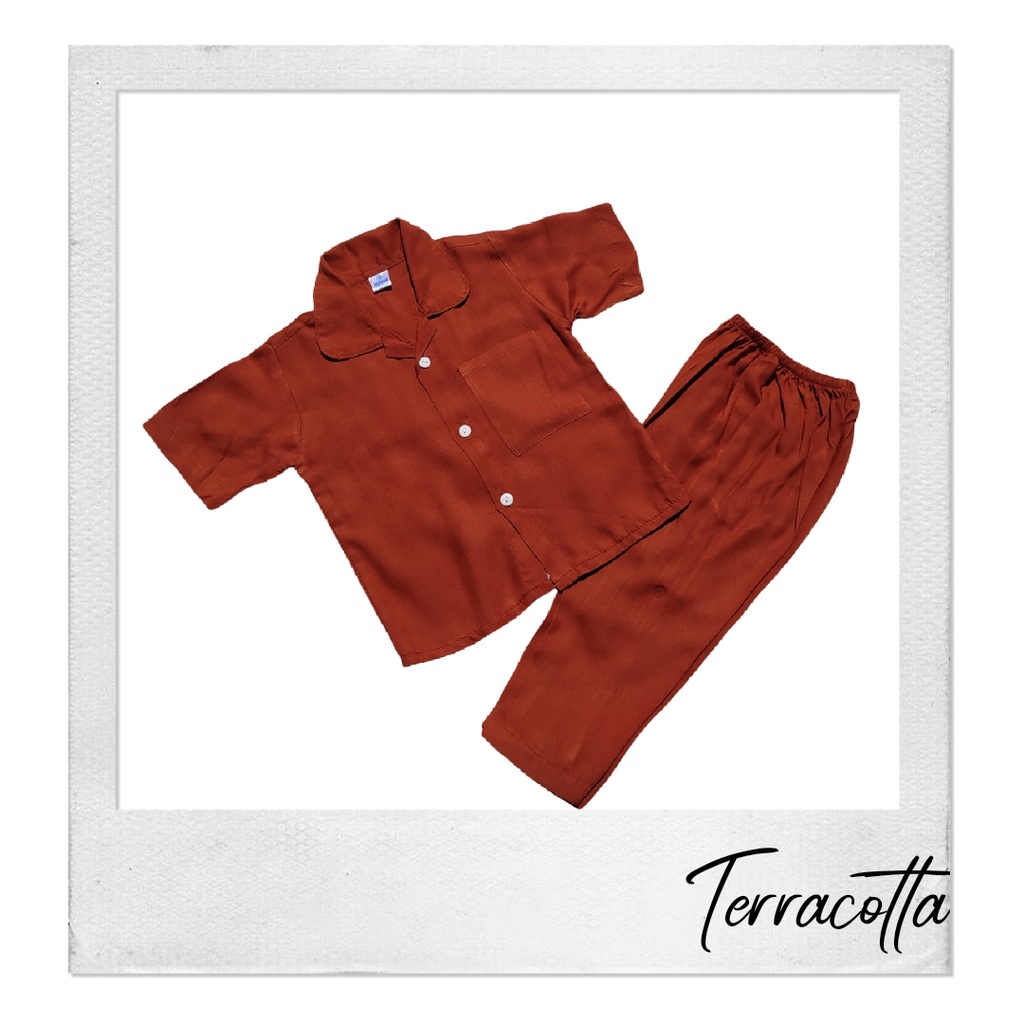 1Lusin Piyama Rayon Anak Tangan Pendek Celana Panjang Polosan usia 0Bulan - 4Tahun  (Random) Mix size dan warna