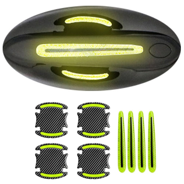 8-piece set Stiker Pegangan Pintu Mobil Pelindung Reflektif safety stickers car door cup Cat scratch protector stickers exterior accessories