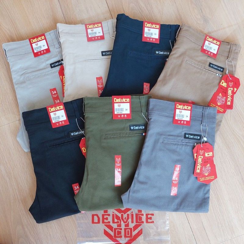 CELANA PRIA CHINO Slim Fit Panjang Pria Kerja Kantor Santai Liburan Cowok Original Delvice Denim Strice Selvedge Distro Hijau army Navy