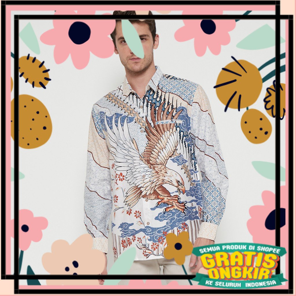 tiedye striped print floral batik jumbo  ungu / M231 Kemeja Pria Batik Panjang Biru 1718