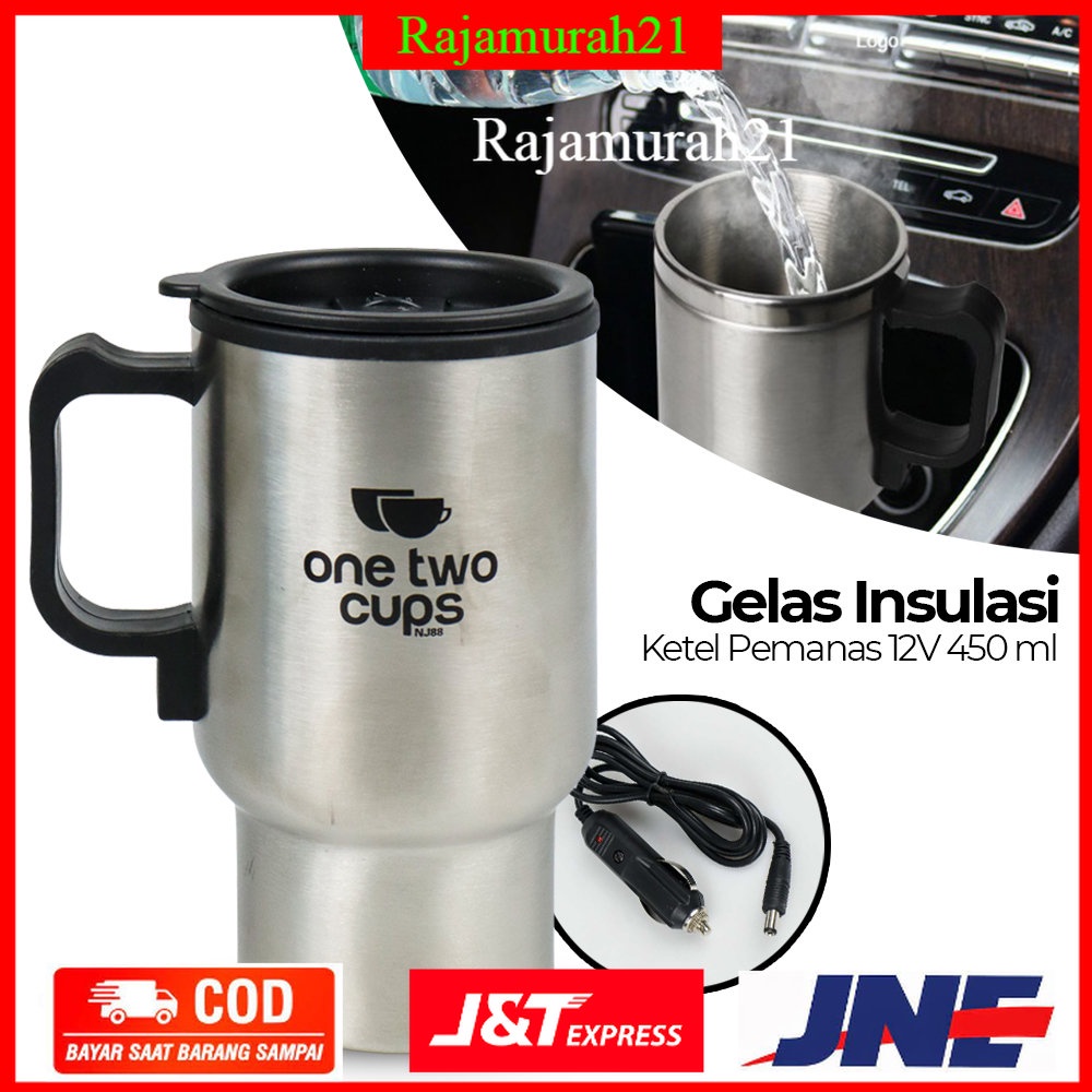 One Two Cups Gelas Insulasi Car Kettle Stainless Steel dengan Pemanas 12V 450 ML - Silver - OMHZ5WSV