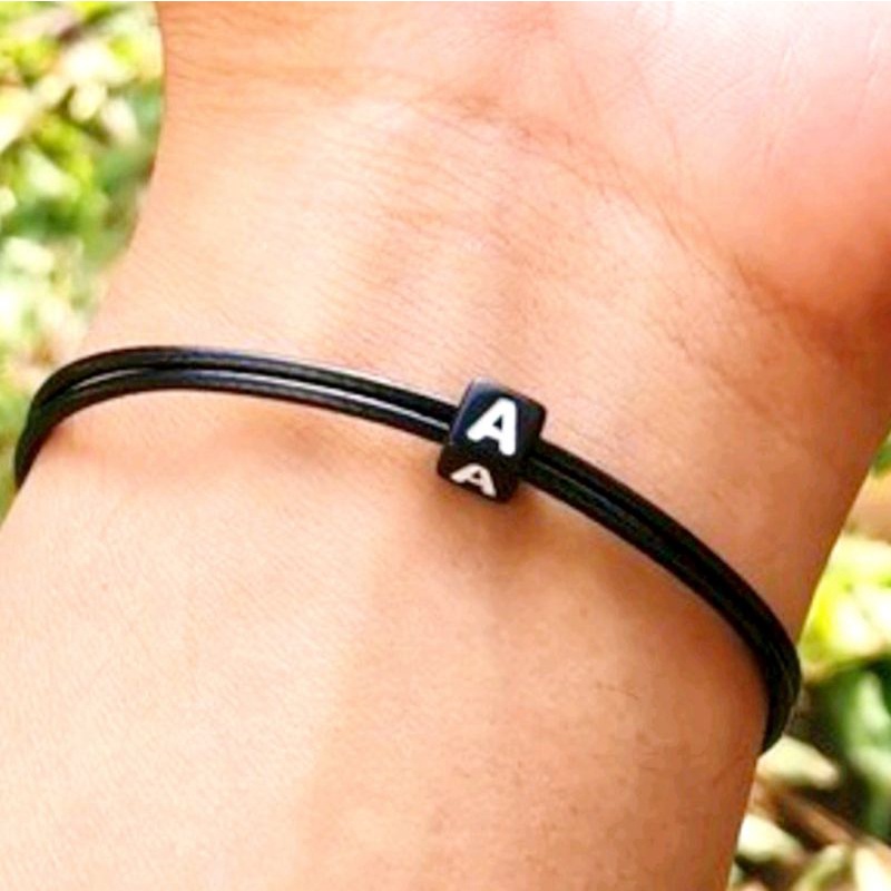 GELANG INISIAL HURUF DADU DOUBLE SLIDE (1,5 MM) (BEPINK OFFICIAL)