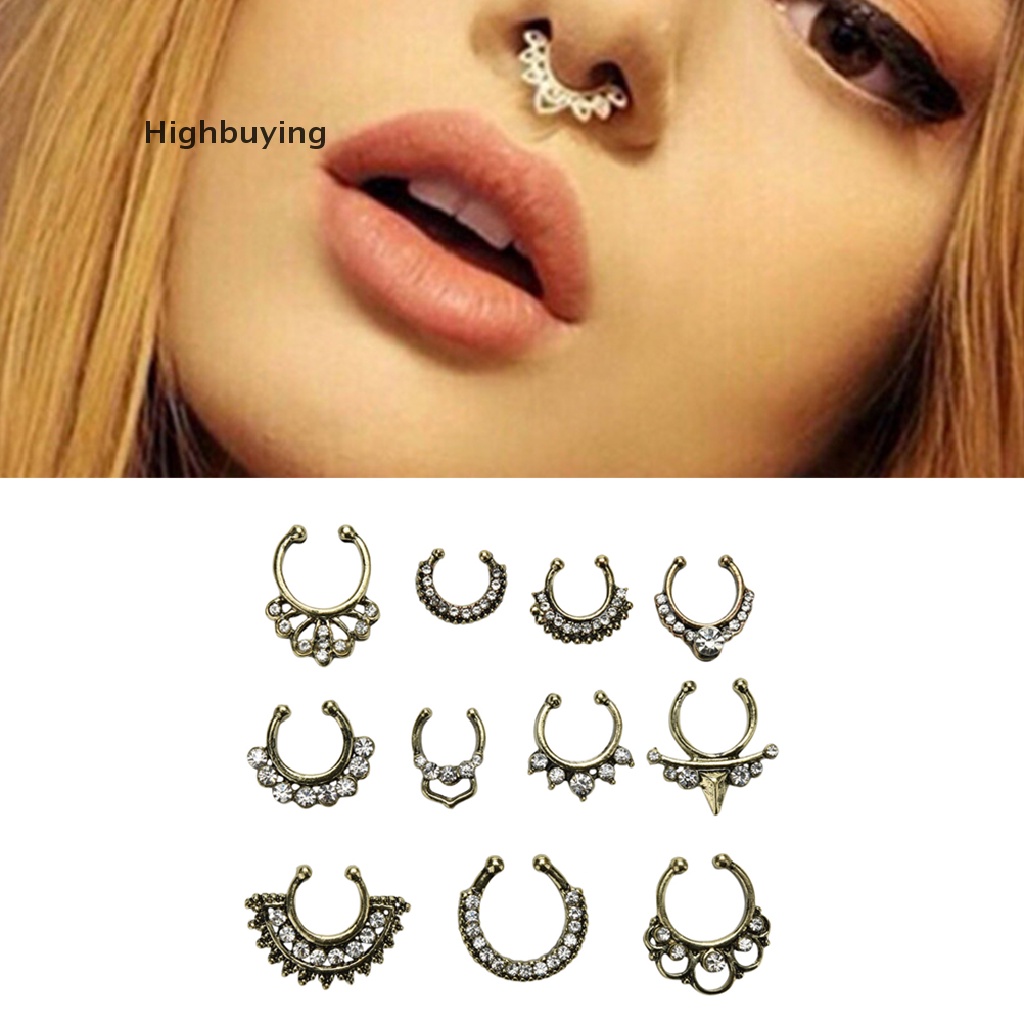 Hbid Ch Fake Septum Clicker Crystal Nose Ring Non Gantungan Clip On Perhiasan Glory