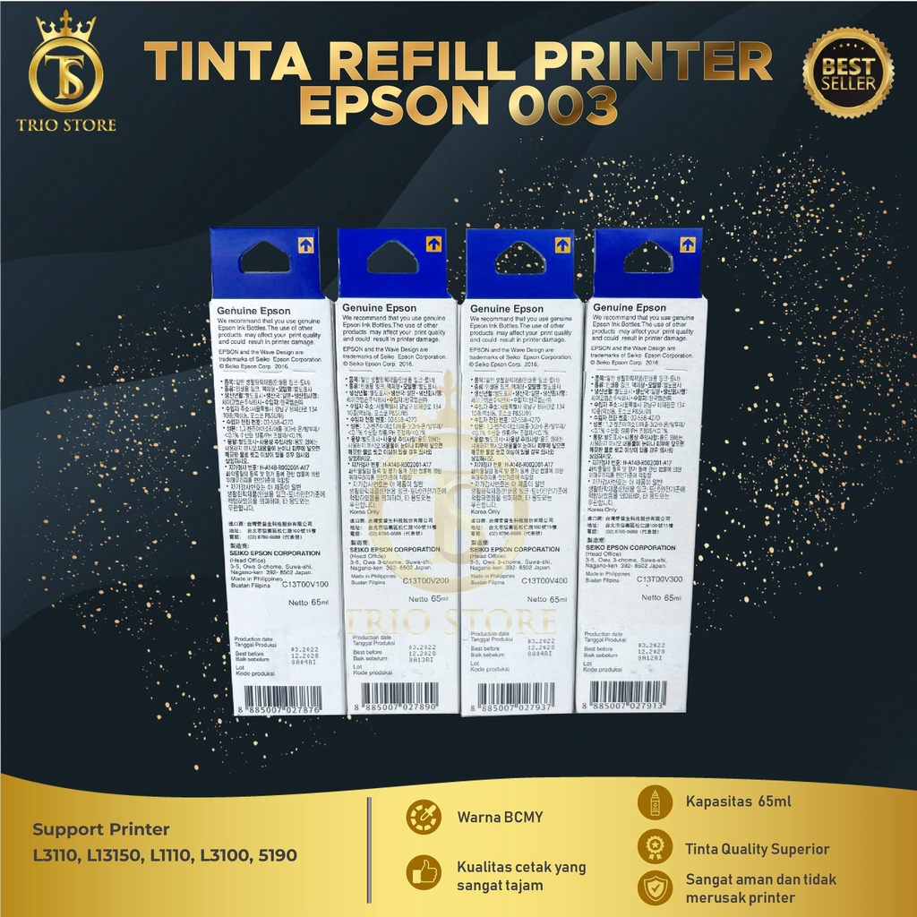 Tinta Epson 003 Premium For Printer L1110 L5190 L3150 L3110 L3100