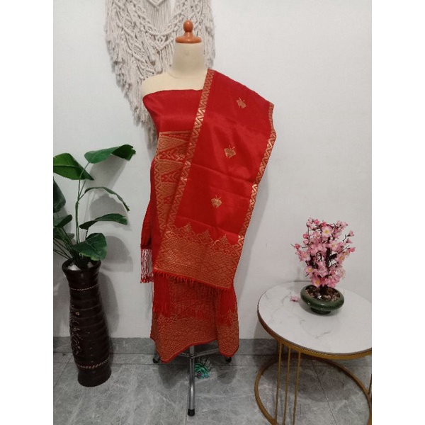 songket silungkang warna merah cabe