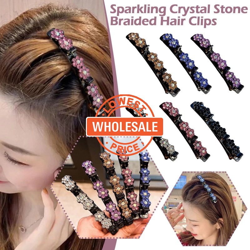 [Harga Grosir] Double Layer Elegan Pacaran Rambut Pin Berlian Imitasi Bunga Kecil Dikepang Rambut Pin Berkilau Manis Duckbill Klip Gadis Trendi Hiasan Kepala