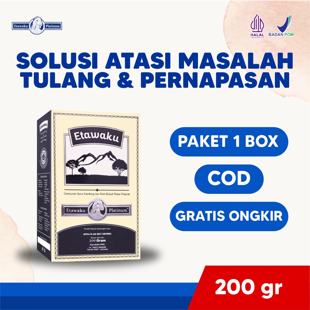 

Etawaku Platinum 1 Box Susu Kambing Etawa Bubuk dan Krimer Solusi Nyeri Tulang Sendi dan Sesak Nafas Asma Asam Lambung Maag Isi 200 gr