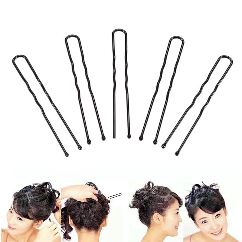 1pc Jepit Rambut Paduan Gelombang U/Bobby Pin Logam Hitam Sederhana/Aksesoris Styling Rambut Fashion Wanita Gadis