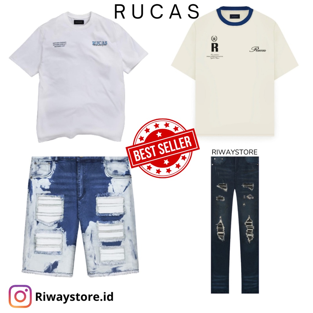 [ORIGINAL] Rucas Season 10 Jeans Caviar Dark Navy & White Shorts & Tshirt Hand Painted Tree Palm/Las