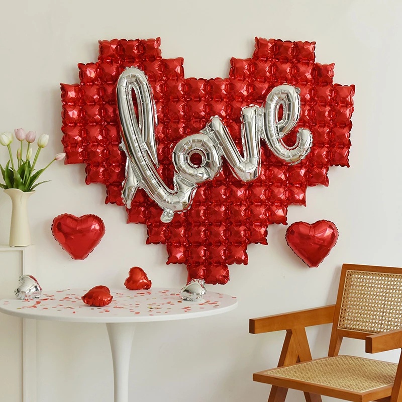 Balon Dinding Latar Belakang Berbentuk Hati 55inci/balon Cinta Film Aluminium Untuk Pesta Hari Valentine DIY Decor