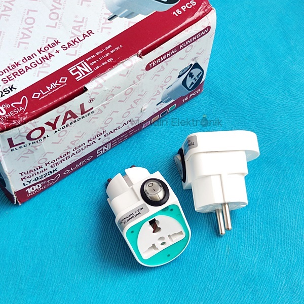 Steker Universal On Off Loyal LY 922 SK - Sambungan colokan kaki 3 ke kaki 2 - Over Steker Saklar Loyal Steker Universal